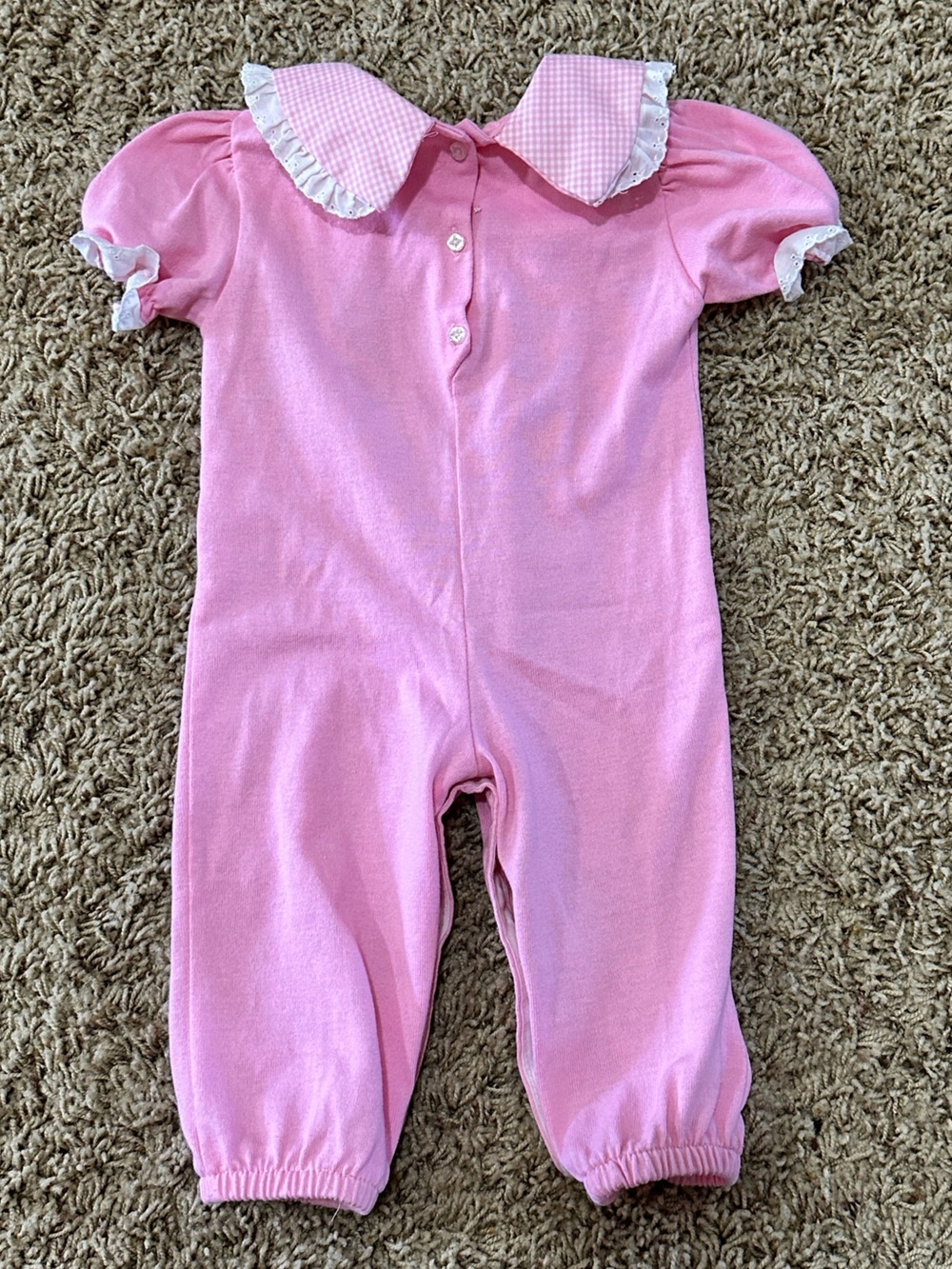 healthtex Pink Ruffle Collar One-Piece Bodysuit with ABC Applique vintage - Picture 3 of 4